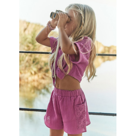 Conjunto pantalón corto perforado y blusa niña Orquidea-Mayoral