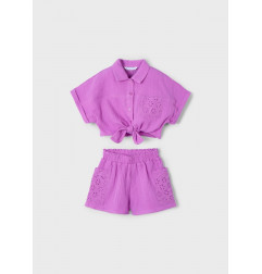 Conjunto pantalón corto perforado y blusa niña Orquidea-Mayoral