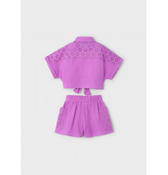 Conjunto pantalón corto perforado y blusa niña Orquidea-Mayoral