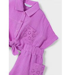 Conjunto pantalón corto perforado y blusa niña Orquidea-Mayoral