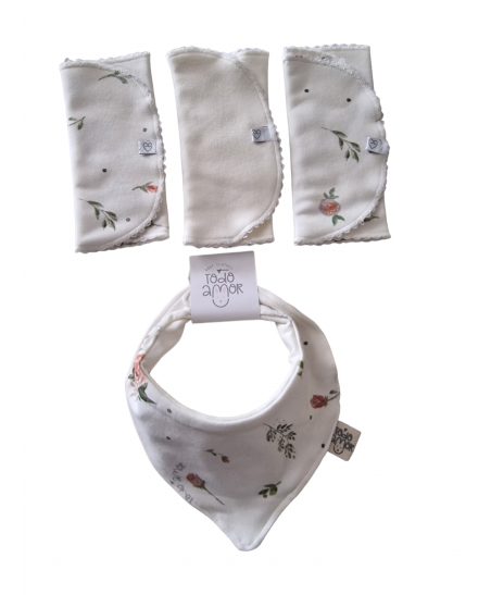 Set Babero Bandana Reversible + Tres Babitas Felicia-Todo Amor Baby