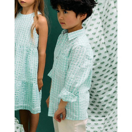 Camisa Vichy con Textura para Niño 'B&S', Verde Agua/Blanco-Zippy
