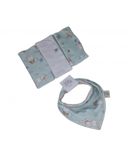 Set Babero Bandana Reversible+Tres Babitas Amore Aqua- Todo Amor Baby