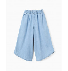Pantalón Vaquero Cintura Paperbag para Niña 'Wide Leg', Azul Claro-Zippy