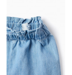 Pantalón Vaquero Cintura Paperbag para Niña 'Wide Leg', Azul Claro-Zippy
