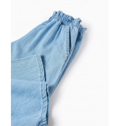 Pantalón Vaquero Cintura Paperbag para Niña 'Wide Leg', Azul Claro-Zippy