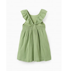 Vestido de Viscose, Algodón y Lino con Volantes para Niña, Verde-Zippy