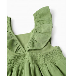 Vestido de Viscose, Algodón y Lino con Volantes para Niña, Verde-Zippy