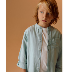 Camisa con Cuello Mao y Mangas Plegables para Niño, Verde Agua-Zippy