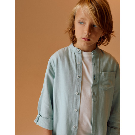 Camisa con Cuello Mao y Mangas Plegables para Niño, Verde Agua-Zippy