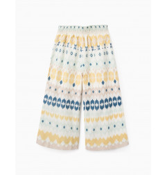 Pantalón Wide Leg con Estampado Étnico para Niña, Multicolor-Zippy