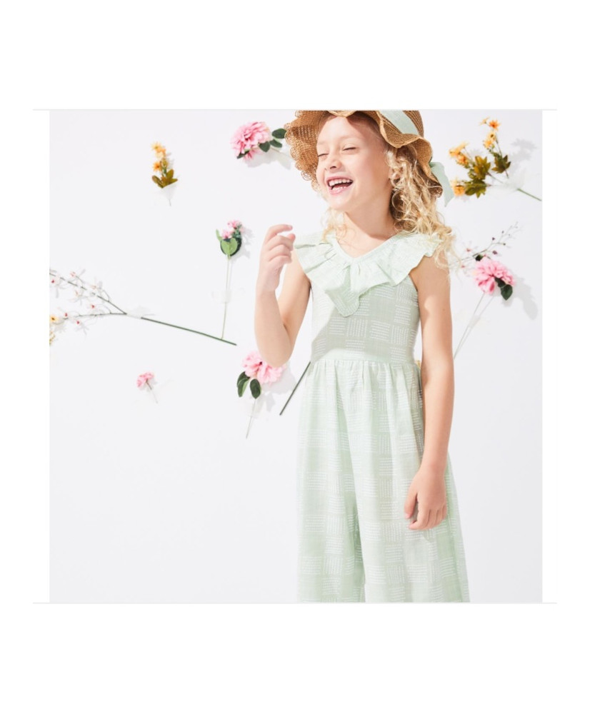 Mono de niña con volantes verde cuadros-Newness