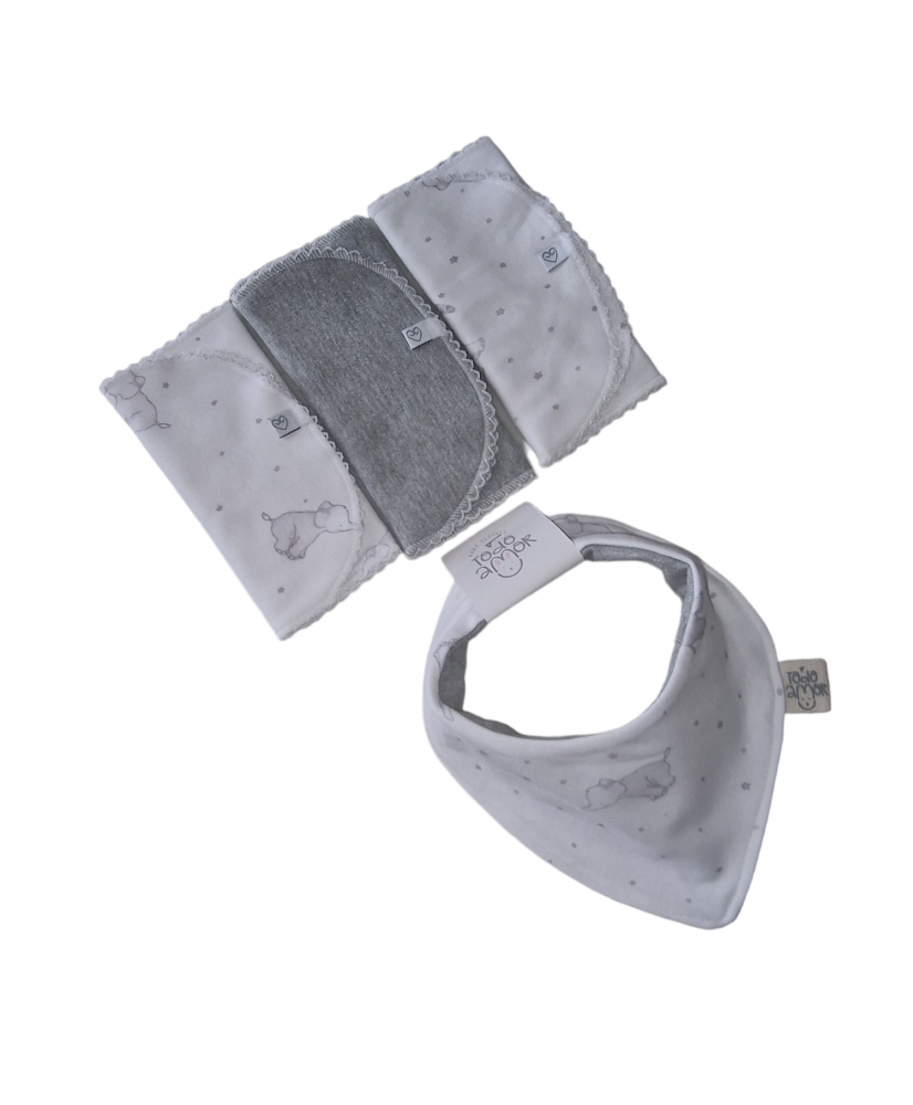Set Babero Bandana Reversible Jano + Tres Babitas Todo Amor Baby