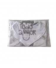 Set Babero Bandana Reversible Jano + Tres Babitas Todo Amor Baby