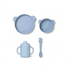 Vajilla de 4 piezas de silicona Zoe celeste-Tous Baby