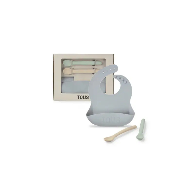 Set de babero y 2 cucharas Food Kit azul celeste-Tous Baby