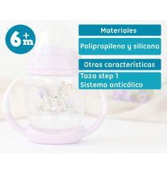 Taza de aprendizaje step 1 conejo lavanda-Kiokids